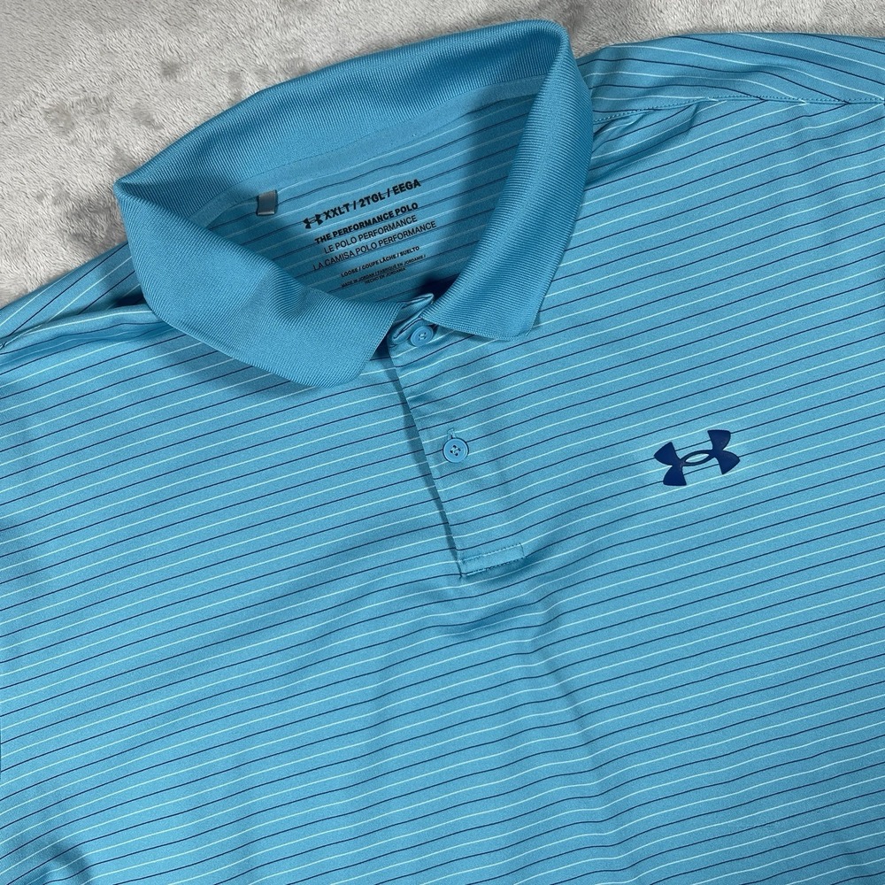 Under Armour The Playoff Polo Golf Stretch Performance Striped Blue Men's 2XL